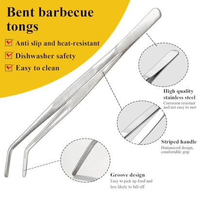 Berglander Kitchen Tweezers Tongs 2pcs, 12" Extra-Long Stainless Steel Metal Heavy Duty Cooking Tweezers for Chef, Serving Food, Grill, Culinary, Pasta, Salad, BBQ