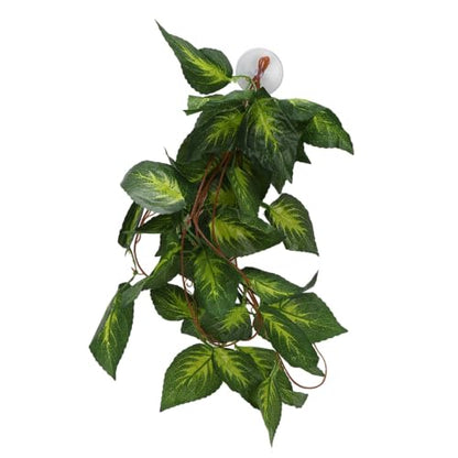 Pssopp Lifelike Plant Decorative Hanging Silk Terrarium Plant with Suction Cup for for Reptile Rainforest Box Aquarium Landscape(NFF‑86)