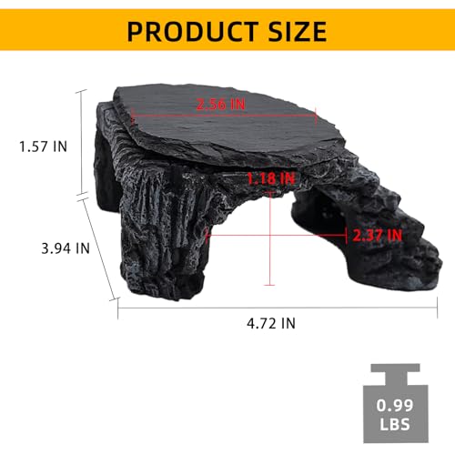 Reptile Basking Platform, Turtle Basking Platform Leopard Gecko Tank Accessories Reptile Hide with Rock Plate for Lizard, Crested Gecko (Medium-Grey) - style: style 1