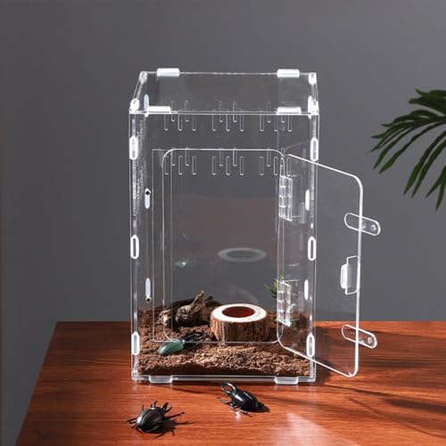  Acrylic Reptile Terrarium,Escape Proof Reptile Tank,Transparent Habitat with Ventilation Holes,for Tarantulas,Spiders,Lizards,Frogs - Easy Snap Assembly,Easy to Clean & Observe(25 * 15 * 15cm)
