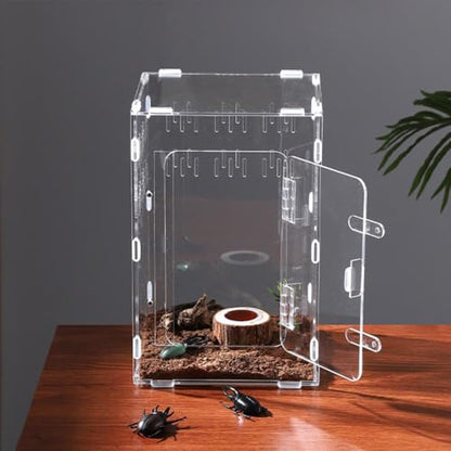  Acrylic Reptile Terrarium,Escape Proof Reptile Tank,Transparent Habitat with Ventilation Holes,for Tarantulas,Spiders,Lizards,Frogs - Easy Snap Assembly,Easy to Clean & Observe(25 * 15 * 15cm)