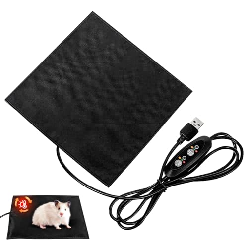 MAGICLULU USB Heating Pad for Small Pets, Adjustable Temperature Heating Mat for Hamsters Squirrels Birds Chinchillas Reptile and Rabbits, Waterproof Warmth, 5.5x5.5in, Black