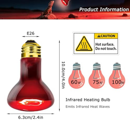 Reptile Red Heat Bulb 75W – Infrared Night Lamp for Lizards and Snakes, 2000H Lifespan, E26 Socket - color: Red Infrared, size: 75W-2.5″
