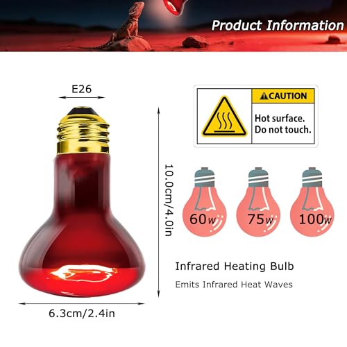 Reptile Red Heat Bulb 75W – Infrared Night Lamp for Lizards and Snakes, 2000H Lifespan, E26 Socket