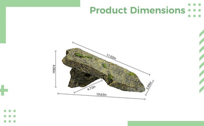 Resin Hideout Cave, 10.6 in Reptile Basking Platform, Aquarium Rock Ornament with Gentle Slope, Flat Top and Natural Slate Design, Habitat Decor for Small Reptiles