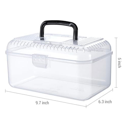 MyGift Reptile Carrier Critter Keeper Terrarium 9.5 x 6 Inch Clear Portable Tank with Black Carrying Handle, Transparent Travel Case for Insects Arachnids Amphibians