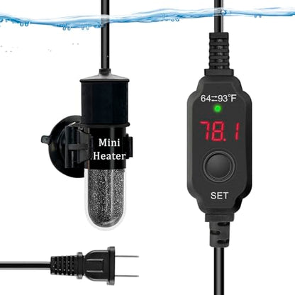 Mini Submersible Aquarium Heater, 25/50/100/150/200/300 Watts Adjustable Fish Tank Heater, Built-in Thermometer, External Temperature Controller, Smart Memory, Used for 1-60 Gallons (20W Plug) - size: 20W PLUG