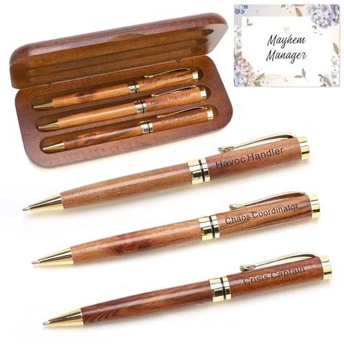 Best Wooden Pen Set with Holder, Chaos Coordinator Gifts for Women, Boss Gift for Men Supervisor Presents for Boss Female Leadership Nurse Office Manager Gifts Funny Custom Personalized Wood Pens - color: Chaos Coordinator