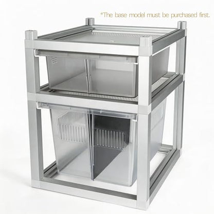 Stackable Reptile Rack Expansion Unit, 13x10x4 Inch Drawer Bin Habitat with Bin and Ventilated Lid, Modular Reptile Rack for Geckos, Snakes and Ground Reptiles – Stackable with 13x10x8 System - size: 13x10x4-add