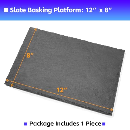 Natural Slate Basking Platform for Reptiles Bearded Dragon Tortoise Turtle Habitat Accessory Heat Retention, Anti-Slip Design, Feeding Tray Functionality, and Superior Water Absorption(12'' x 8'') - size: 12'' x 8''