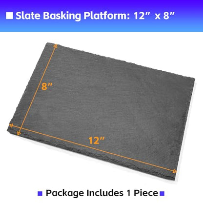 Natural Slate Basking Platform for Reptiles Bearded Dragon Tortoise Turtle Habitat Accessory Heat Retention, Anti-Slip Design, Feeding Tray Functionality, and Superior Water Absorption(12'' x 8'') - size: 12'' x 8''