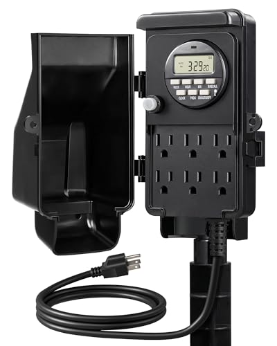DEWENWILS Outdoor Digital Power Strip Timer, Multi Sockets, Waterproof 6 Outlets Garden Power Stake, 6ft Cord, Digital Timer for Lights, Yard, Garden, 15A Heavy Duty - color: Black