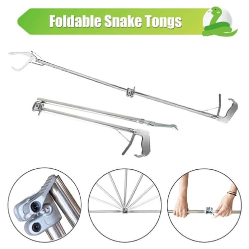 IC ICLOVER 52" Foldable Snake Grabber, 2-Section Collapsible Stainless Steel Snake Tongs, Professional Rattle Snake Handling Tools Catcher Grabber Stick Pole with Auto Lock, No-Slip Handle, Wide Jaw
