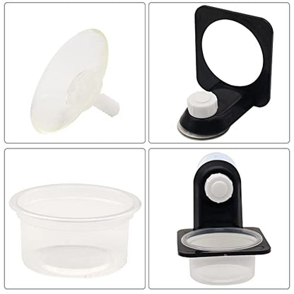 Double Crested Gecko Feeding Ledge with 10 Pcs 0.5oz Bowls, Detachable Suction Cup Reptile Feeding Dish Feeder for Lizard, Tortoise, Spider Gecko - style: Single