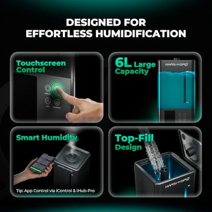 MARS HYDRO 2026 New Plant Humidifier 6L,with Adjustable Humidity,Timer Function,Ultrasonic Precise and Silent Operation,No-Leak Seal for Grow Tent,Indoor Planting,Greenhouse - size: 6L