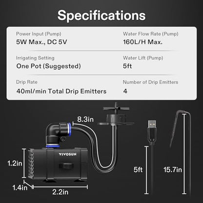 VIVOSUN FlexFeed Drip Irrigation Kit, 4W Automatic Irrigation System with Pump & 4 Drip Emitters, App-Controllable Professional Plant Watering Drip Kit for VGrow Smart Grow Box - style: Drip Irrigation Kit Only for Vgrow