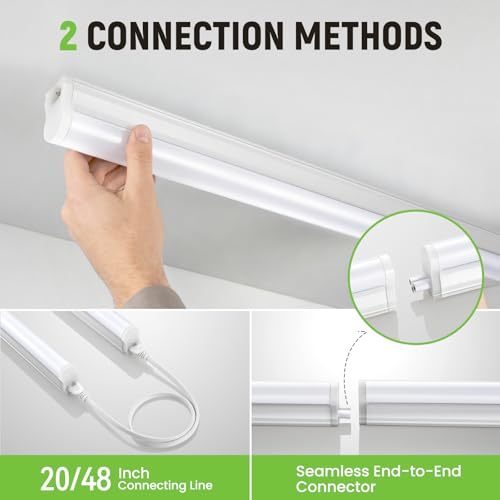 Pak 4FT LED Shop Lights, 2300LM 6500K Cool White, 20W Energy Efficient Linkable Ceiling and Under Cabinet Lighting, T5 Integrated Utility Fixture for Garage, Workshop, Basement, FCC Certified, 4 Pack - size: 4FT 6500K-4 Pack