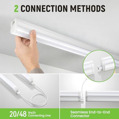 Pak 4FT LED Shop Lights, 2300LM 6500K Cool White, 20W Energy Efficient Linkable Ceiling and Under Cabinet Lighting, T5 Integrated Utility Fixture for Garage, Workshop, Basement, FCC Certified, 4 Pack - size: 4FT 6500K-4 Pack