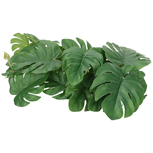 TITA-DONG Turtle Leaf Rattan, Fish Tank Accessories Green Plants, Reptile Hide Decor with Suction Cup, Rainforest Ground Plant Fish Tank Aquarium Monstera Terrarium Decor for Reptile Terrarium