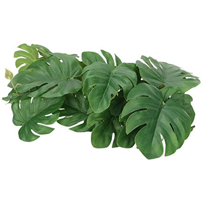 TITA-DONG Turtle Leaf Rattan, Fish Tank Accessories Green Plants, Reptile Hide Decor with Suction Cup, Rainforest Ground Plant Fish Tank Aquarium Monstera Terrarium Decor for Reptile Terrarium