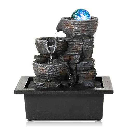 Dyna-Living Water Fountain Indoor Tabletop Waterfall Fountain with Coloured LED Light, Desktop Decorative Water Fountain, Office Fountain Waterfall for Desk, Zen Water Fountain for Home Decor - color: Style 1