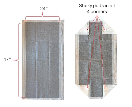 12pk - 47" x 24" Disposable Guinea Pig Cage Liner (4' x 2') for Midwest, C&C and Hard Bottom Cages - Bamboo Charcoal Odor Control - 4 Corner Sticky Pads - No SAP for Small Animal Safety