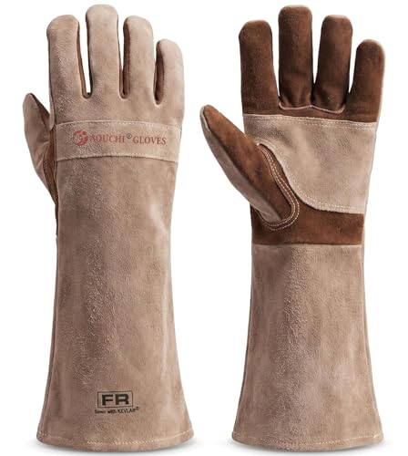 Leather Welding Gloves for Men,Long Sleeve Fireproof and Heat Resistant Mitts for Firefighting,Fireplace,Oven,Baking,BBQ,Stove,Pot Holder,Yard Work Thorn Proof (Brown 1 Pair, XXL) - color: Brown 1 Pair, size: XX-Large