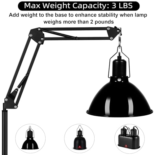 DXOPHIEX Heat Lamp Stand Reptile Light Stand with 360° Swing Arm, Height Adjustable (15.7 inch to 74.3 inch) Heat Lamp Holder for Bearded Dragon, Turtles, Snake and Lizard Terrarium