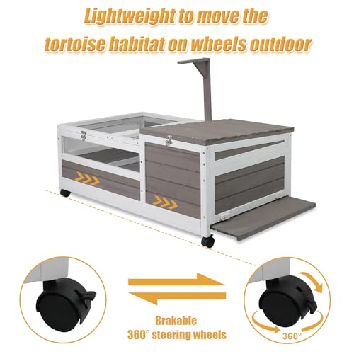 Ketive Tortoise Habitat Large Wooden Tortoise House Indoor & Outdoor, Reptile Cage for Small Animals-Leakproof Tray (Grey, 23" D x 38.98" W x 14.5" H) - size: 23"D x 38.98"W x 14.5"H