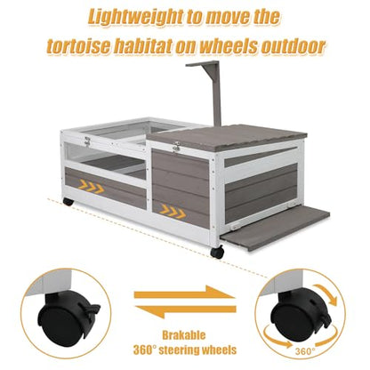 Ketive Tortoise Habitat Large Wooden Tortoise House Indoor & Outdoor, Reptile Cage for Small Animals-Leakproof Tray (Grey, 23" D x 38.98" W x 14.5" H) - size: 23"D x 38.98"W x 14.5"H