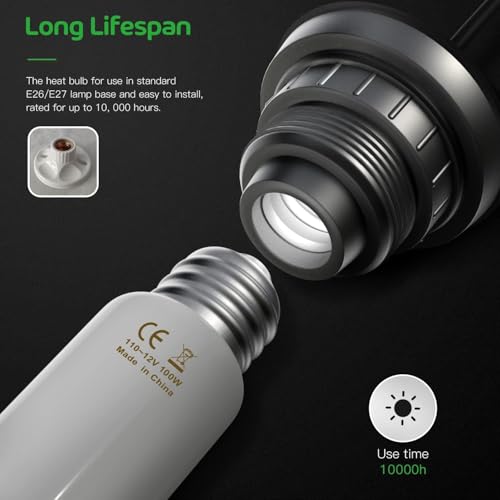 Simple Deluxe 100W Ceramic Heat Emitter Reptile Heat Lamp Bulb No Light Emitting Brooder Coop Heater for Amphibian Pet & Incubating Chicken, White, 2-Pack - color: White/2-pack, size: 100W (D-85mm)