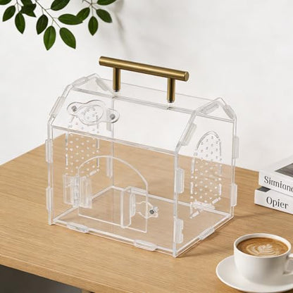 5.9" × 4.7" × 5.5" Acrylic Enclosure for Jumping Spiders & Tarantulas – Transparent Terrarium with Handle & Magnetic Door, Easy to Assemble and Feed - size: Handle House Acrylic Terrarium