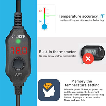 YukiHalu USB Powered Aquarium Heater, 10W Adjustable Mini Fish Tank Heater with External Temperature Controller, LED Display, Used for 0.5-1 Gallon Tank (10W USB) - size: 10 Watts (USB)