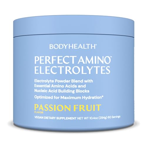 BodyHealth PerfectAmino Electrolytes Powder No Sugar, Hydration Fasting Keto Zero Sugar Electrolytes Drink Mix with Trace Minerals - Passion Fruit - 60 Servings - size: 10.4 Ounce (Pack of 1)