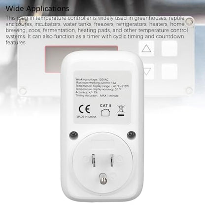 Digital Thermostat Plug Socket, LCD Backlit Screen Temperature Controller with IP67 Probe, Heating Cooling Switch Outlet for Fish , Greenhouse, Reptile Terrarium