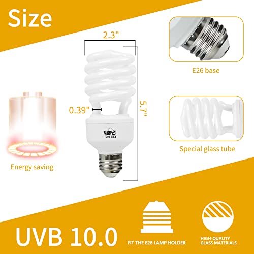 LUCKY HERP Desert UVA UVB Reptile Light Bulb 10.0 26W Compact Fluorescent Lamp - style: UVB10.0 26W
