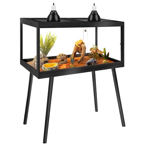PROLEE Reptile Enclosure with Leg, 65 Gallons Bearded Dragon Tank, Tempered Glass Lizard Tank with Metal Mesh Tops and Lockable Door, Spacious Reptile Habitat for Snake,Lizard (Black) - color: Black, size: 40"x20"x20",65Gallons