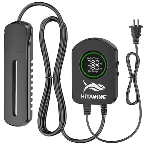 HiTauing Aquarium Heater, 100W/200W/300W/500W Fish Tank Heater with Upgraded LED Large Display, Up/Down Control Buttons and Intelligent Leaving Water Automatic Power-Off for Saltwater and Freshwater - size: 100W for 10-20 Gallon
