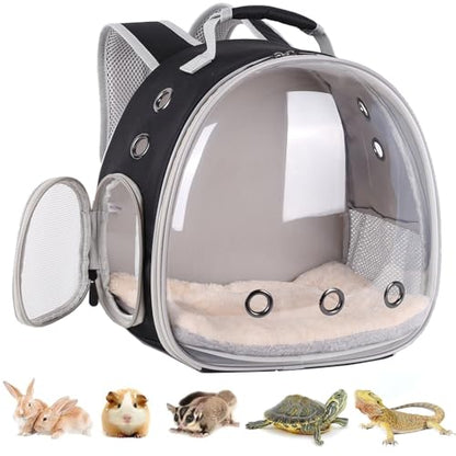 Portable Small Animal Backpack Travel Breathable Pet Carrier Bag Cages for Guinea Pig, Rabbit, Bearded Dragon, Squirrel, Tortoise, Bird, Lizard, Sugar Glider - color: Black