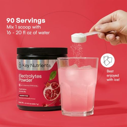 KEY NUTRIENTS Multivitamin Electrolytes Powder No Sugar - Sweet Cherry Pom Electrolyte Powder - Endurance & Energy Supplement - Hydration Powder - No Calories - 90 Servings - Made in USA