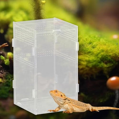 Reptile Breeding Box Terrarium Habitat Tank Transparent Acrylic Enclosure with Ventilation Holes for Snakes Frogs Turtles Geckos Small Animals- 12x12x20cm