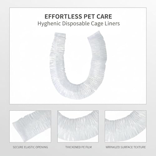 50 Pcs Disposable Pet Tray Liners, Waterproof Cage Waste Pan Bags with Elastic Opening, Easy Clean Up for Small Animals, Rabbit, Cat, Dog, Bird Litter Boxes, Fits 13.8 x 9.8 in Trays