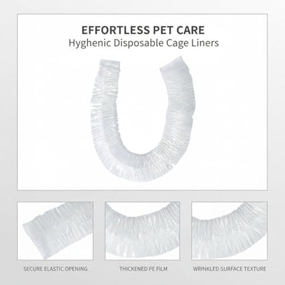 50 Pcs Disposable Pet Tray Liners, Waterproof Cage Waste Pan Bags with Elastic Opening, Easy Clean Up for Small Animals, Rabbit, Cat, Dog, Bird Litter Boxes, Fits 13.8 x 9.8 in Trays