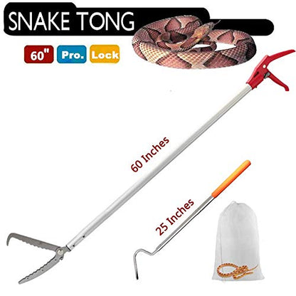 Snake Tong Rattle Snake Reptile Catcher Grabber,with Wide Jaw and Comfortable Grip Handle, Handling Tool Equipped with Snake Hook and Bagging,More Professional (60 Inch（150cm）) - style: 60 Inch（150cm）