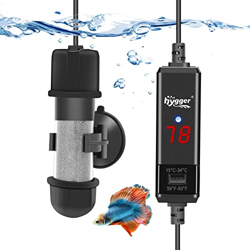 hygger Small Aquarium Betta Heater, Submersible Fish Tank Heater 10W/25W/50W/100W with LED Digital Display, Suitable for Marine Saltwater and Freshwater up to 5/10/16/26 Gallon - size: 25W