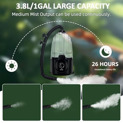 Coospider 3.8L Reptile Fogger Mister, Quiet Reptile Humidifier for Reptiles Tank, Terrarium Humidifiers, Reptile Misting System for Reptiles Amphibians Herps Vivarium (Dual Hose) - size: 3.8L/1GAL-Dual-UP