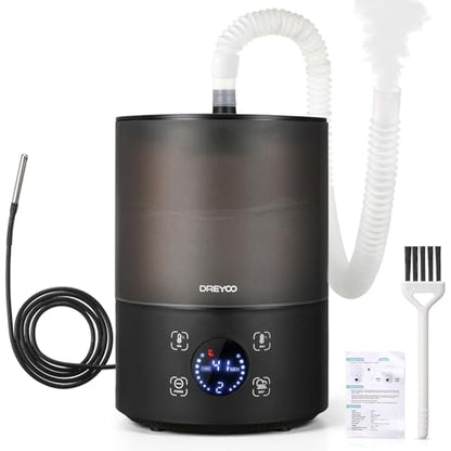 Dreyoo Reptile Fogger Humidifiers with Humidity Control, Top Fill Reptile Mister with Smart Touch LED Display, 3 Mist Levels, Auto Shut Off, Extendable Hose for Crested Frog Gecko Terrarium