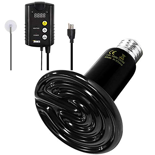 Simple Deluxe 150W Reptile Heat Bulb and 40-108 Degrees Fahrenheit Digital Thermostat Controller Included, for Amphibian Pet & Incubating Chicken, Black - size: 150W, style: Bulb+Thermostat