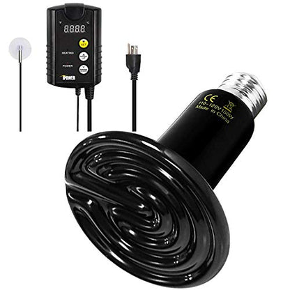 Simple Deluxe 150W Reptile Heat Bulb and 40-108 Degrees Fahrenheit Digital Thermostat Controller Included, for Amphibian Pet & Incubating Chicken, Black - size: 150 Watts, style: Bulb+Thermostat
