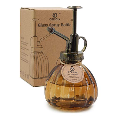OFFIDIX Glass Watering Spray Bottle,Plant Mister Flower Water Spray Bottle Can Pot 6.3" Tall Vintage Pumpkin Style Spritzer Bronze Plastic Top Pump One Hand Glass Watering Can Indoor(Brown) - color: C-Brown
